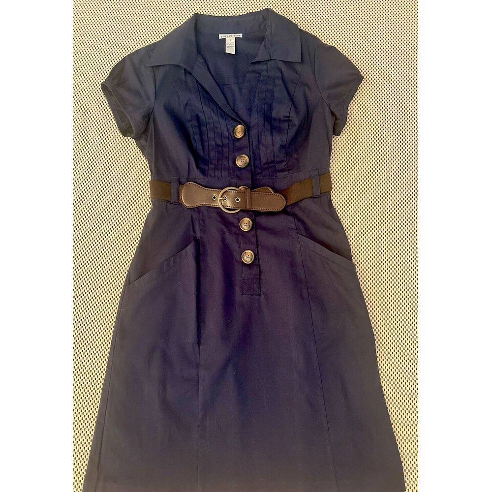 Navy Blue Midi Dress with Belt